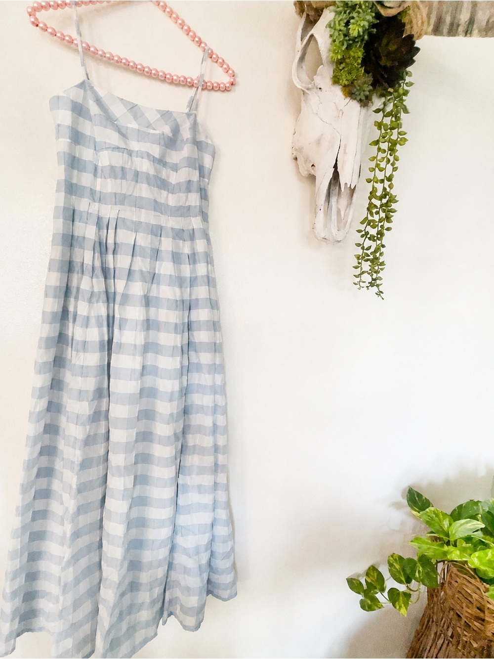 NWT Caroline Constas Blue and White Gingham Maxi Dress XS